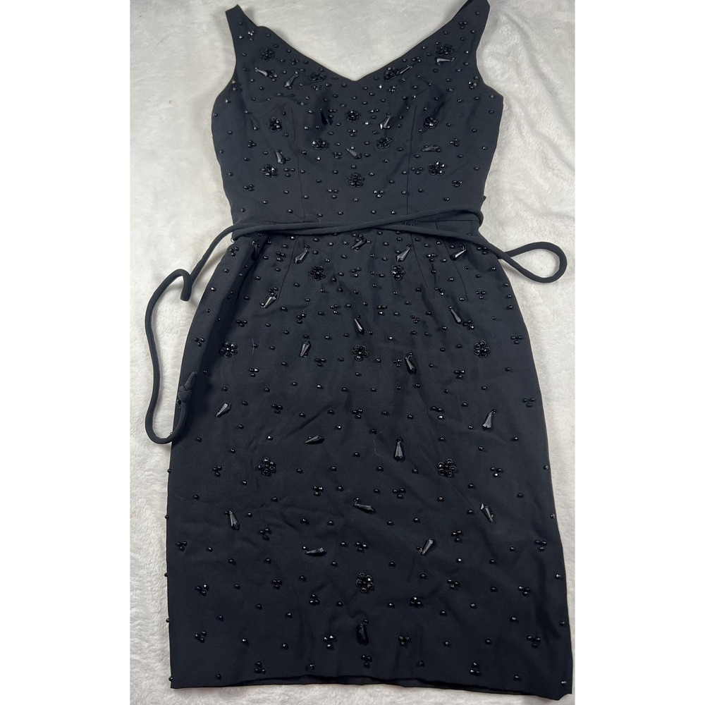 Beaded Cocktail Dress Womens Medium Black V Neck Sheath‎ Little Black Dress LBD